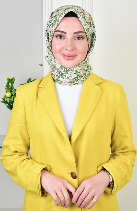 BURDEN İPEK - Ellen Cotton Knee Lily Patterned Scarf Khaki