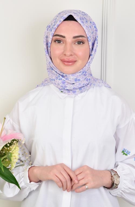 BURDEN İPEK - Ellen Cotton Knee Lily Patterned Scarf Lilac