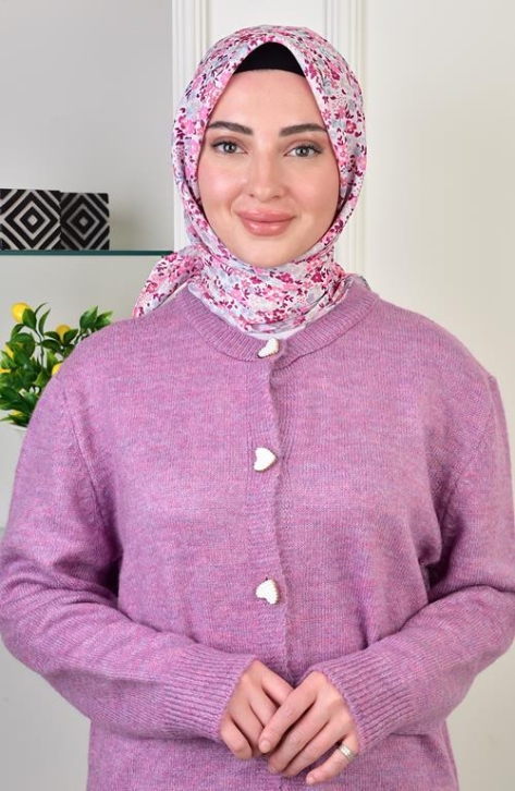 BURDEN İPEK - Ellen Cotton Krash Lily Patterned Scarf Fuchsia