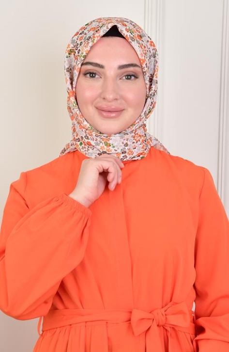 BURDEN İPEK - Ellen Cotton Krash Lily Patterned Scarf Orange