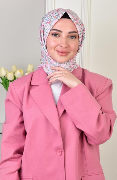 BURDEN İPEK - Ellen Cotton Krash Lily Patterned Scarf Powder