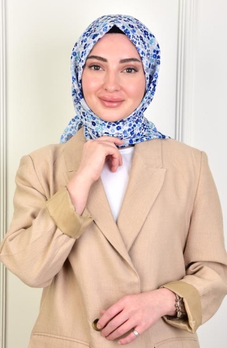 BURDEN İPEK - Ellen Pamuk Kraş Lily Desenli Eşarp Lacivert