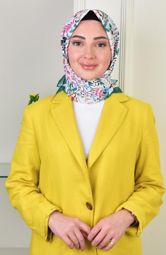 BURDEN İPEK - Estelle Soft Cotton Patterned Scarf Sea Green