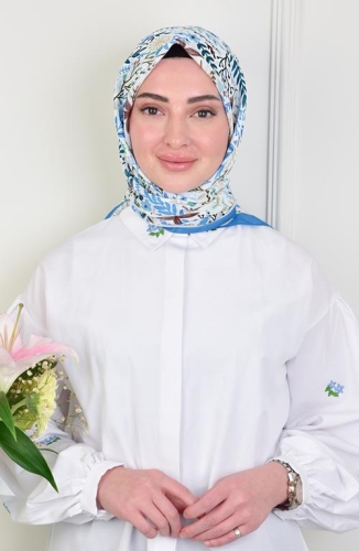 BURDEN İPEK - Estelle Soft Cotton Patterned Scarf Sky Blue