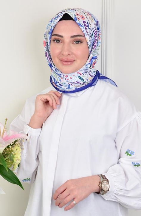 BURDEN İPEK - Estelle Soft Pamuksu Desenli Eşarp Lacivert BURDEN İPEK - Estelle Soft Pamuksu Desenli Eşarp Lacivert