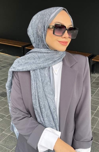 BURDEN İPEK - Etnik Desenli Soft Şal Gri