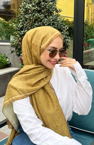 BURDEN İPEK - Etnik Desenli Soft Şal Hardal