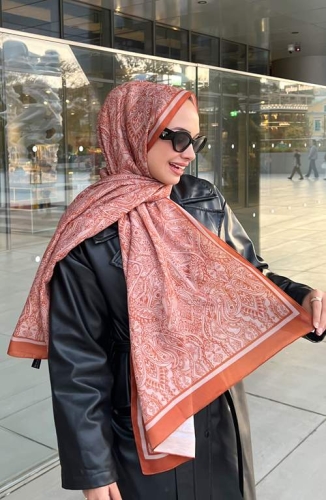 BURDEN İPEK - Etnik Desenli Soft Şal Kiremit