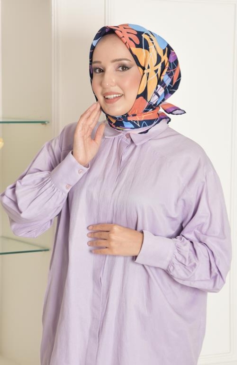 BURDEN İPEK - Floral Soft Pamuksu Desenli Eşarp Eflatun