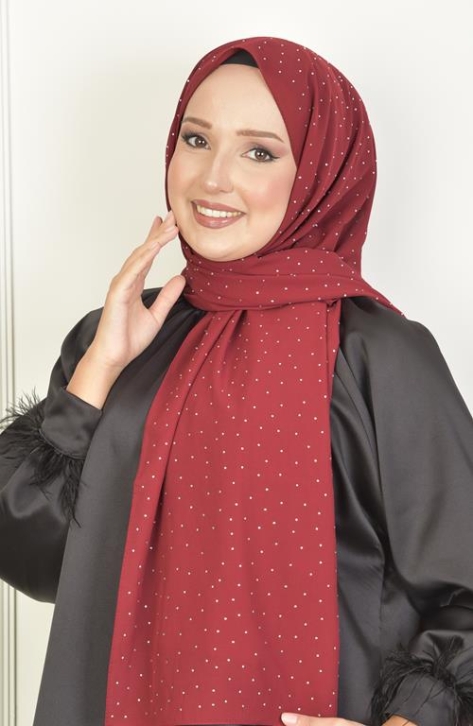 BURDEN İPEK - Full Taşlı Şifon Şal Bordo