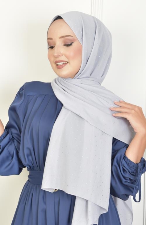 BURDEN İPEK - Full Taşlı Şifon Şal Gümüş BURDEN İPEK - Full Taşlı Şifon Şal Gümüş