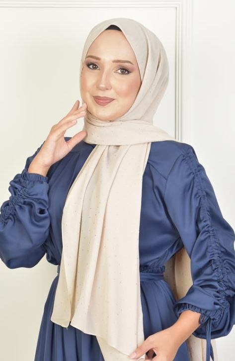 BURDEN İPEK - Full Taşlı Şifon Şal Kum Beji BURDEN İPEK - Full Taşlı Şifon Şal Kum Beji