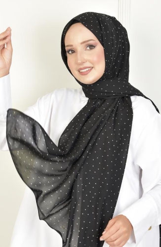 BURDEN İPEK - Full Taşlı Şifon Şal Siyah