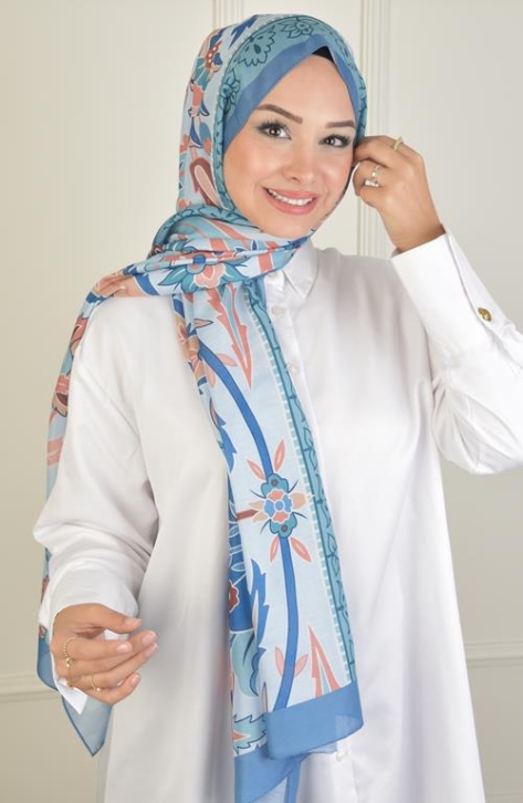 BURDEN İPEK - Gala Desenli Soft Şal Gök Mavi