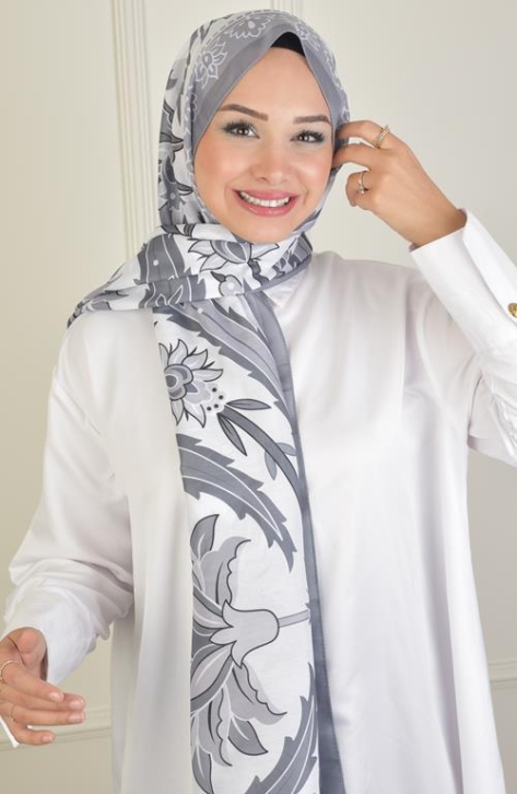 BURDEN İPEK - Gala Desenli Soft Şal Gri