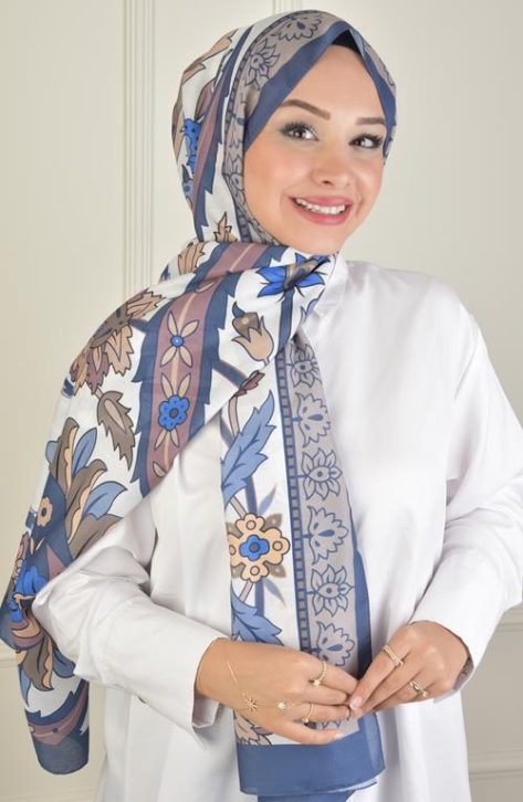 BURDEN İPEK - Gala Desenli Soft Şal İndigo