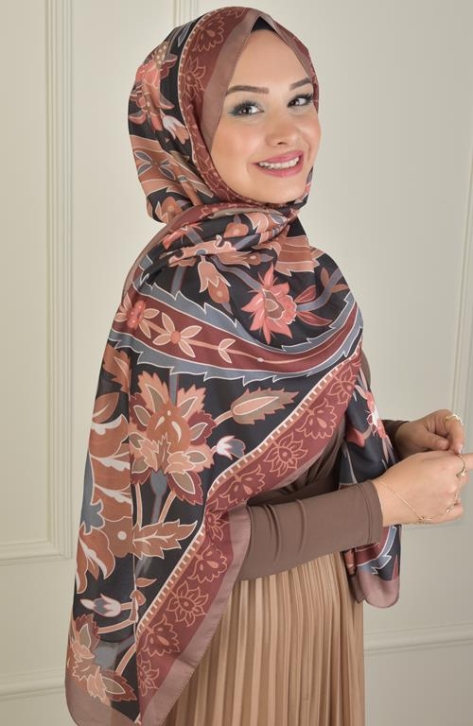 BURDEN İPEK - Gala Desenli Soft Şal Koyu Kahve
