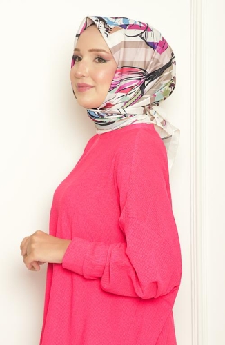 BURDEN İPEK - Geometrik Bursa İpeği Desenli Eşarp Ekru