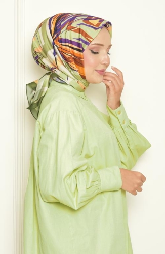 BURDEN İPEK - Geometrik Bursa İpeği Desenli Eşarp Haki