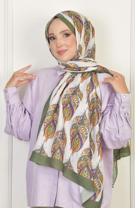 BURDEN İPEK - Gloria Soft Pamuksu Desenli Şal Haki