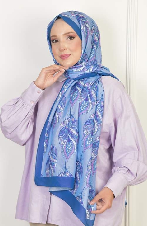 BURDEN İPEK - Gloria Soft Pamuksu Desenli Şal İndigo