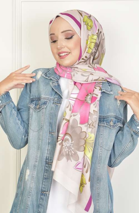 BURDEN İPEK - Hibiscus Soft Pamuksu Desenli Şal Bej