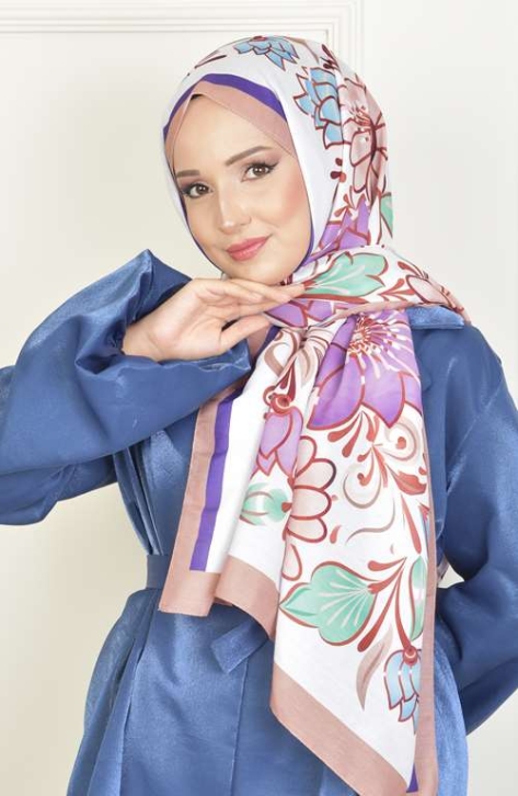 BURDEN İPEK - Hibiscus Soft Pamuksu Desenli Şal Kahve