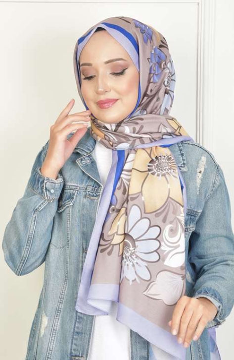 BURDEN İPEK - Hibiscus Soft Pamuksu Desenli Şal Lila