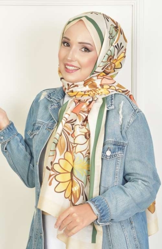 BURDEN İPEK - Hibiscus Soft Pamuksu Desenli Şal Limon Sarısı