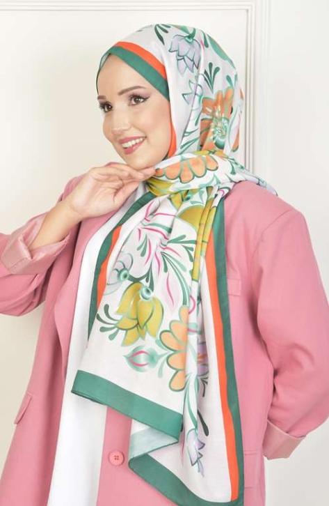BURDEN İPEK - Hibiscus Soft Pamuksu Desenli Şal Zümrüt