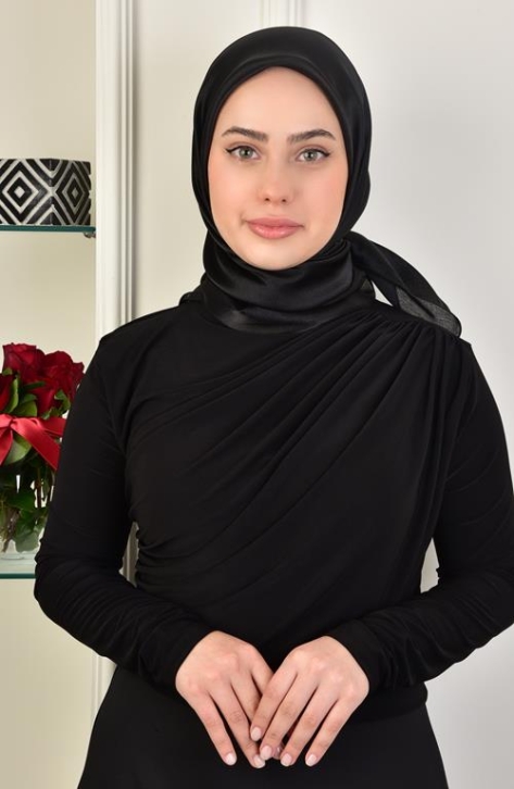 BURDEN İPEK - Janjan Satin Evening Dress Scarf Black BURDEN İPEK - Janjan Satin Evening Dress Scarf Black