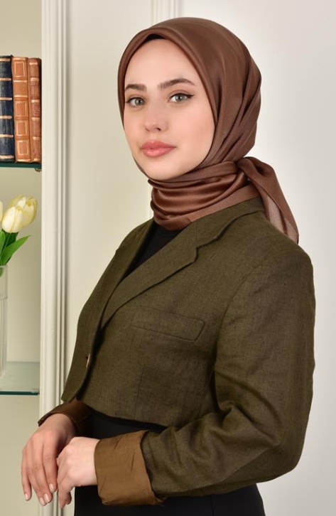 BURDEN İPEK - Janjan Satin Evening Dress Scarf Brown BURDEN İPEK - Janjan Satin Evening Dress Scarf Brown