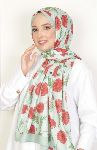 BURDEN İPEK - Krizantem Soft Pamuksu Desenli Şal Mint