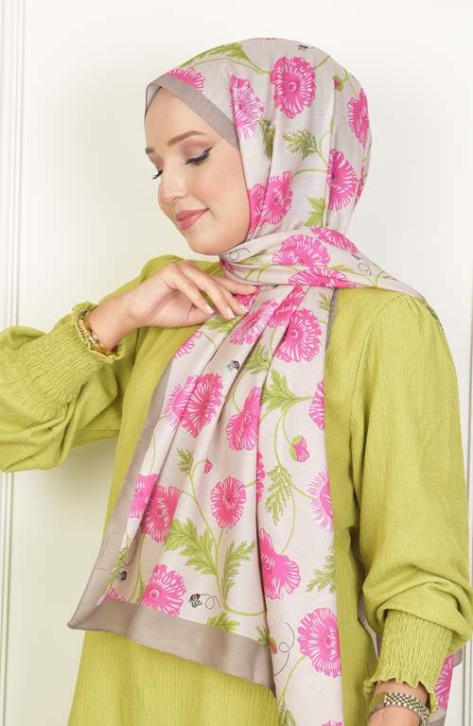 BURDEN İPEK - Krizantem Soft Pamuksu Desenli Şal Taş