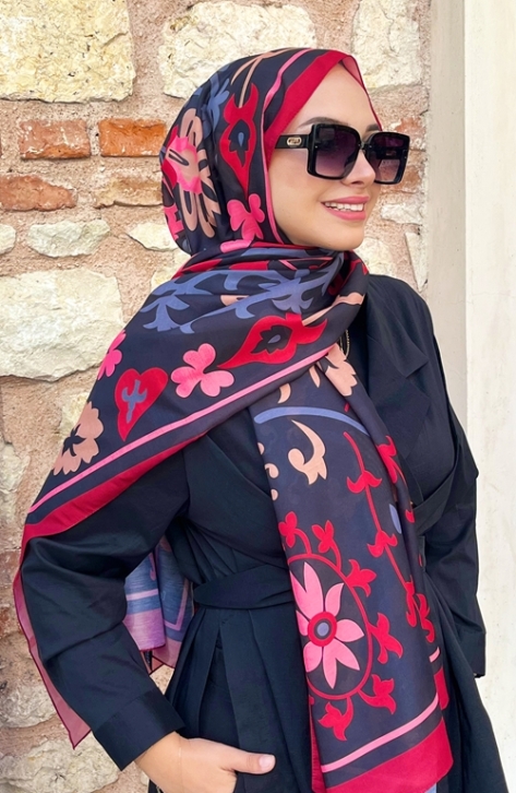 BURDEN İPEK - Lale Soft Pamuksu Desenli Şal Bordo