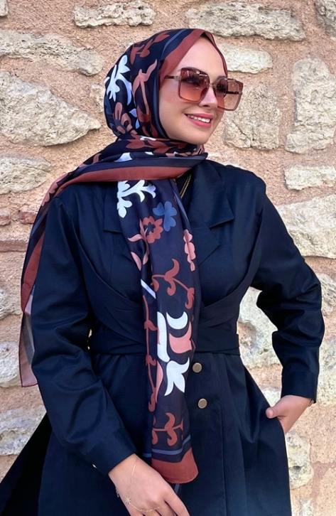 BURDEN İPEK - Lale Soft Pamuksu Desenli Şal Koyu Kahve