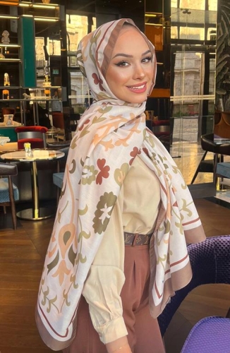 BURDEN İPEK - Lale Soft Pamuksu Desenli Şal Sütlü Kahve