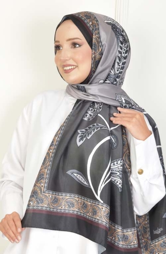 BURDEN İPEK - Lale Vual Desenli Şal Antrasit