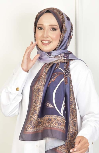 BURDEN İPEK - Lale Vual Desenli Şal Eflatun