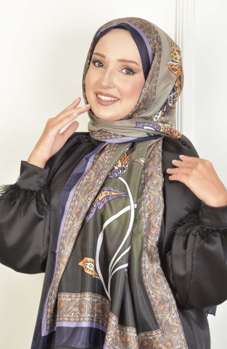 BURDEN İPEK - Lale Vual Desenli Şal Mor