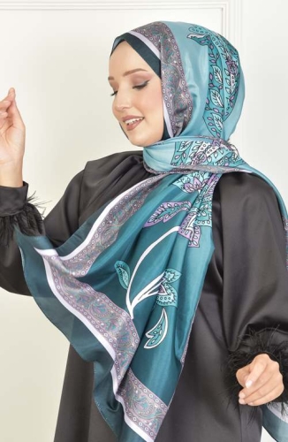 BURDEN İPEK - Lale Vual Desenli Şal Petrol