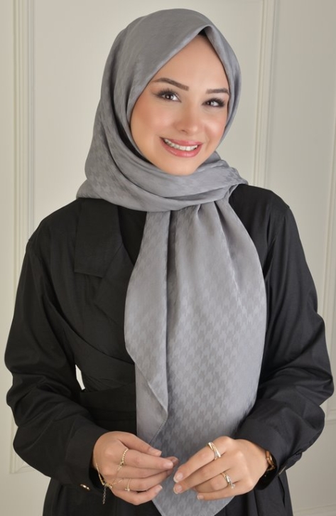 BURDEN İPEK - Large Size Colourway Houndstooth 120 cm Scarf Dsn-9 Anthracite
