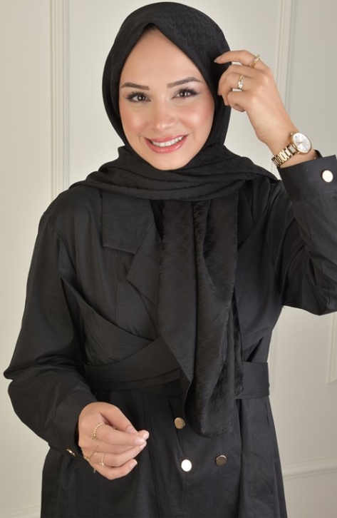 BURDEN İPEK - Large Size Colourway Houndstooth 120 cm Scarf Dsn-9 Black