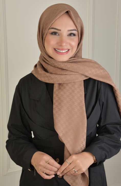 BURDEN İPEK - Large Size Colourway Houndstooth 120 cm Scarf Dsn-9 Brown