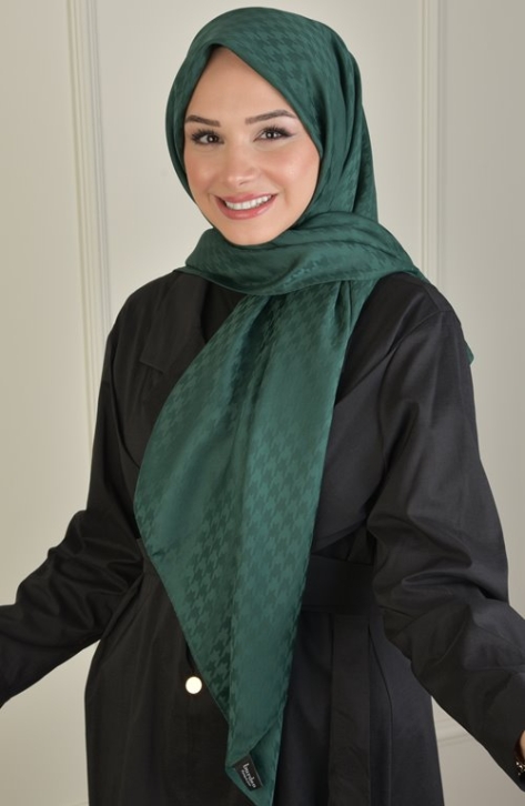 BURDEN İPEK - Large Size Colourway Houndstooth 120 cm Scarf Dsn-9 Emerald