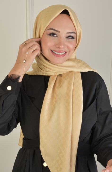 BURDEN İPEK - Large Size Colourway Houndstooth 120 cm Scarf Dsn-9 Gold