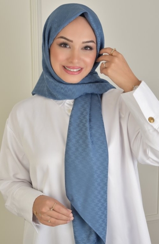 BURDEN İPEK - Large Size Colourway Houndstooth 120 cm Scarf Dsn-9 Indigo BURDEN İPEK - Large Size Colourway Houndstooth 120 cm Scarf Dsn-9 Indigo
