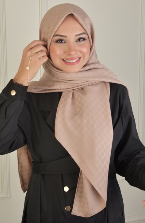 BURDEN İPEK - Large Size Colourway Houndstooth 120 cm Scarf Dsn-9 Milk Coffee