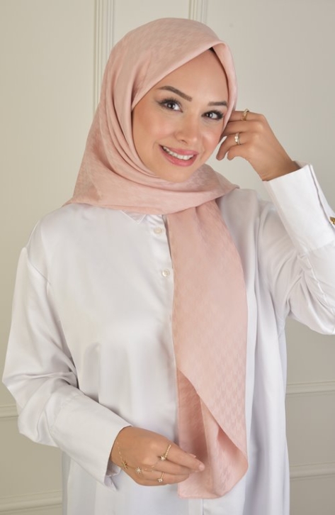 BURDEN İPEK - Large Size Colourway Houndstooth 120 cm Scarf Dsn-9 Powder