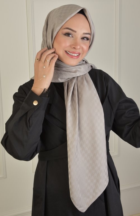 BURDEN İPEK - Large Size Colourway Houndstooth 120 cm Scarf Dsn-9 Stone